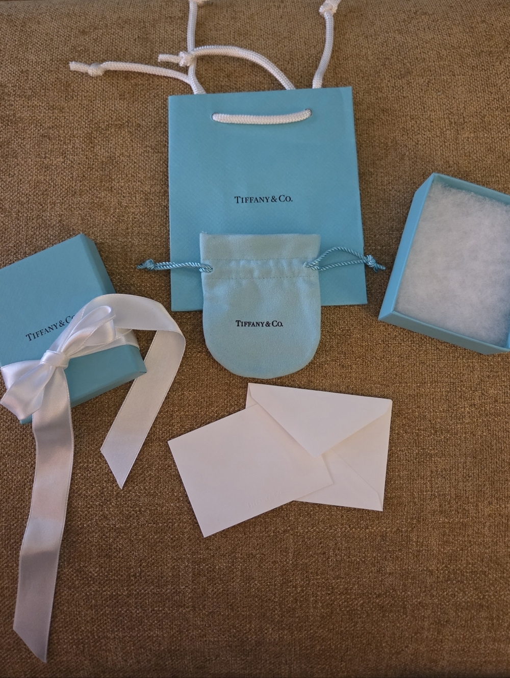 Tiffany & Co. Blue Gift Box, Bag & Pouch with White Ribbon
